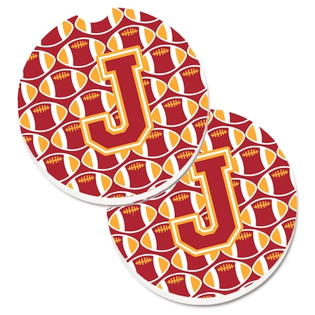 Carolines Treasures Letter J Football Cardinal and Gold  Cup Holder Car Coaster, PK2 CJ1070-JCARC